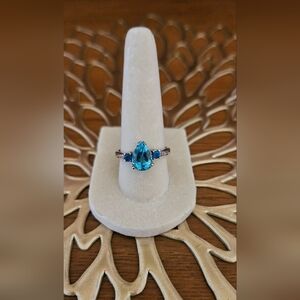 Paraiba Apatite And Malgache Neon Apatite Ring Set In Platinum Over 925 Sterling